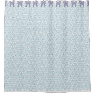 Shabby Chic Blue & Lilac Damask w Bows & Lace Shower Curtain