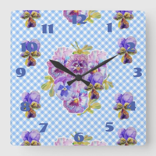 Shabby Chic Blue Pansies Pansy Floral Check Clock