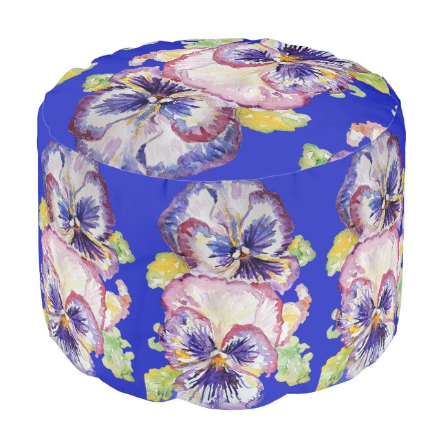 Shabby Chic Blue Pansy art Floral Flowers Pouffe Pouf (Angled Front)