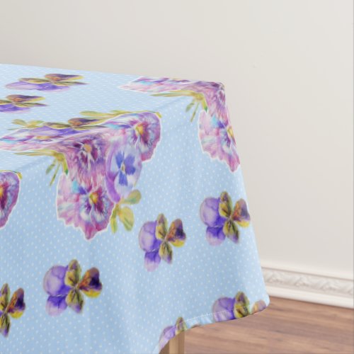 Shabby Chic Blue Pansy Floral Ditsy Tablecloth