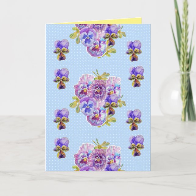 Shabby Chic Blue Pansy Floral Dot Birthday Card (Front)