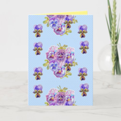 Shabby Chic Blue Pansy Floral Dot Birthday Card