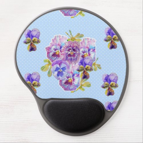 Shabby Chic Blue Pansy Floral Dot Computer Mouse Gel Mouse Pad