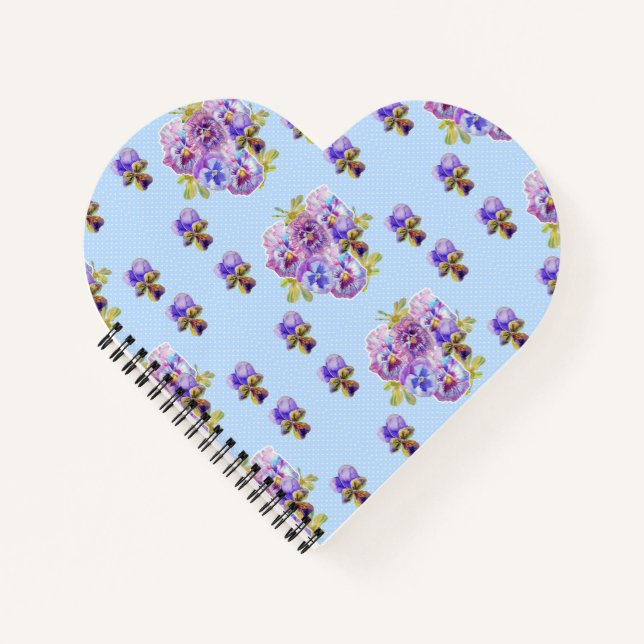 Shabby Chic Blue Pansy Floral Dot Ladies Notebook (Front)