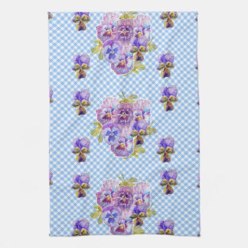 Shabby Chic Blue Pansy Floral Kitchen Tea Towel