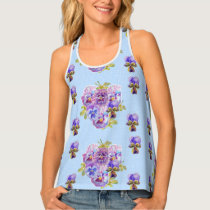 Shabby Chic Blue Pansy Floral Ladies Top Singlet