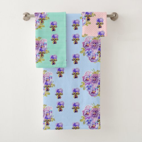 Shabby Chic Blue Patch Floral flowers Towel Set