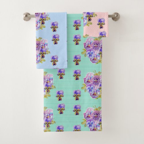 Shabby Chic Blue Patch Floral flowers Towel Set