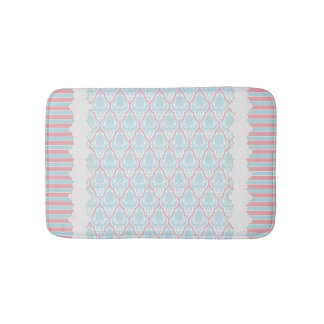 Shabby Chic Blue & Pink Damask Bathroom Mat