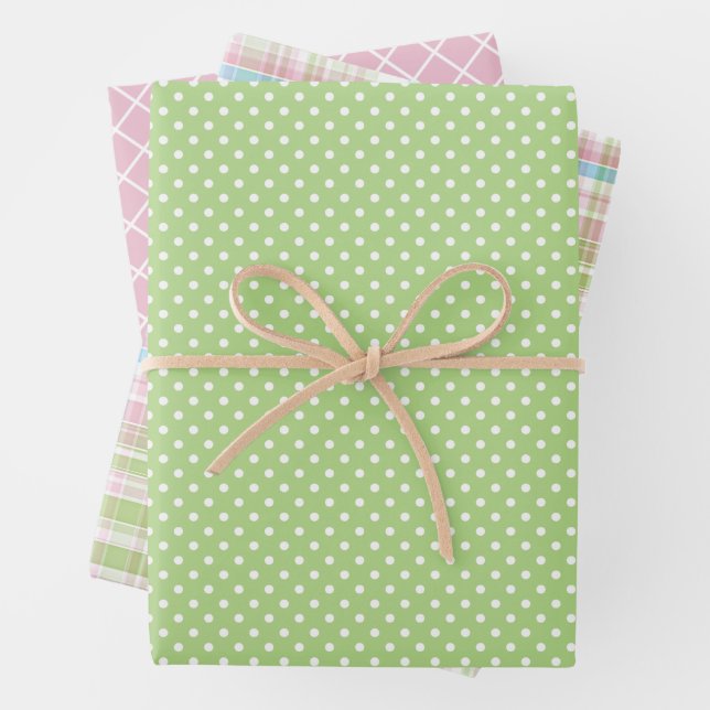 Shabby Chic Blue Pink Green Stripes Pattern Wrapping Paper Sheets (In situ)