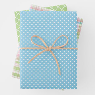 Shabby Chic Blue Pink Green Stripes Pattern Wrapping Paper Sheets