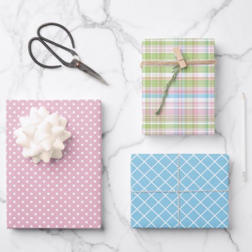 Shabby Chic Blue Pink Green Stripes Pattern Wrapping Paper Sheets