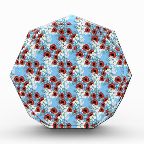 Shabby chic blue red floral flower print by LeahG Acrylic Award