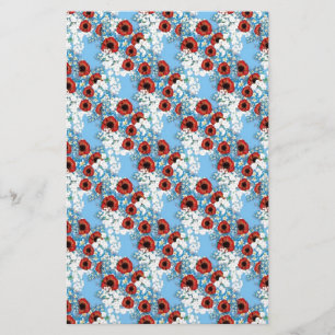 Shabby chic blue red floral flower print by LeahG Stationery