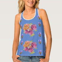 Shabby Chic Blue Rose Floral Ladies Top Singlet