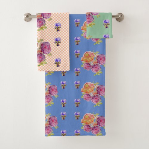 Shabby Chic Blue Roses Floral flowers Towel Set