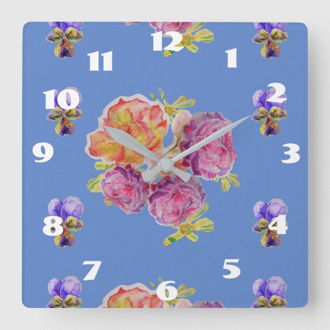 Shabby Chic Blue Roses Rose Floral Room Clock (Front)
