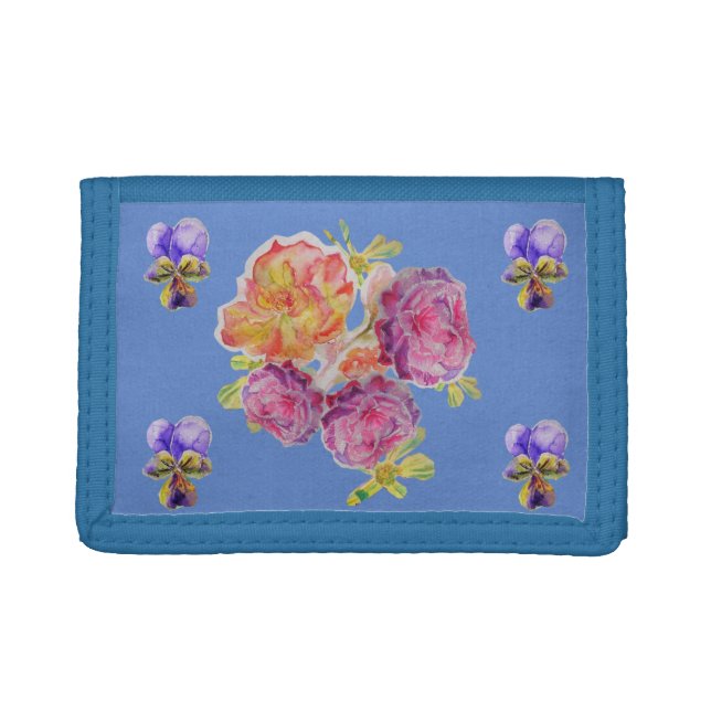 Shabby Chic Blue Roses rose Flowers Ladies Wallet (Front)