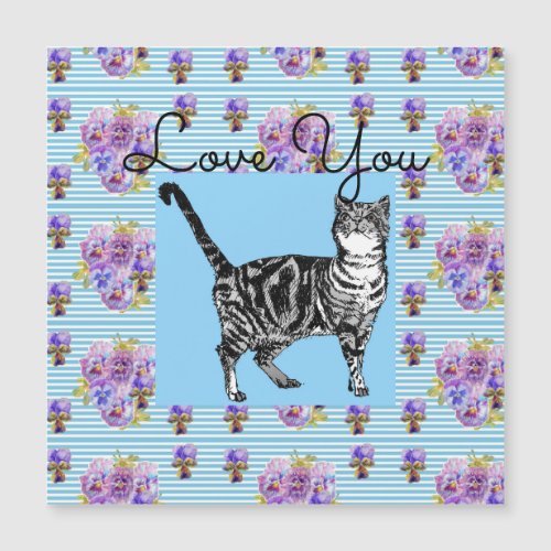 Shabby Chic Blue Stripe Tabby Cat Love Heart