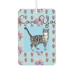 Shabby Chic Blue Stripe Tabby Cat Love Heart Air Freshener