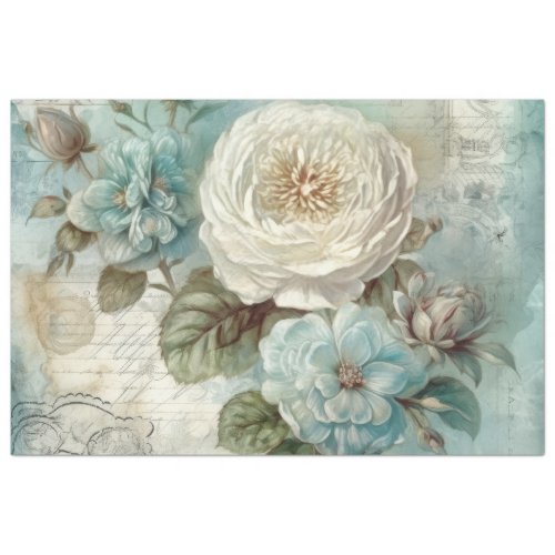 Shabby Chic Blue Vintage Inspired Floral Decoupage Tissue Paper
