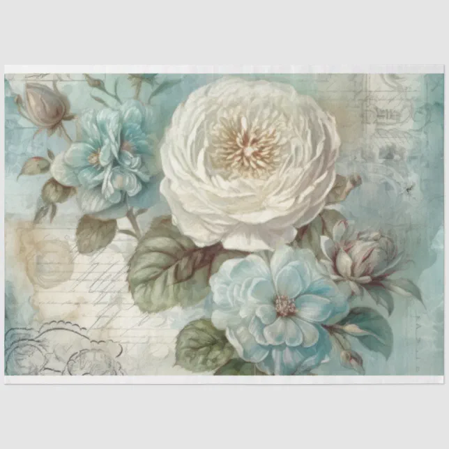 Shabby Chic Blue Vintage Inspired Floral Decoupage Tissue Paper | Zazzle