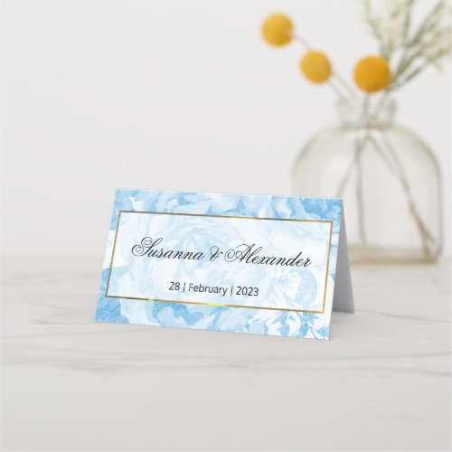 Shabby Chic Blue Watercolor Roses Wedding Place Card