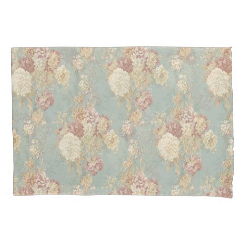 Shabby Chic Blue White and Yellow Floral Pillow Case