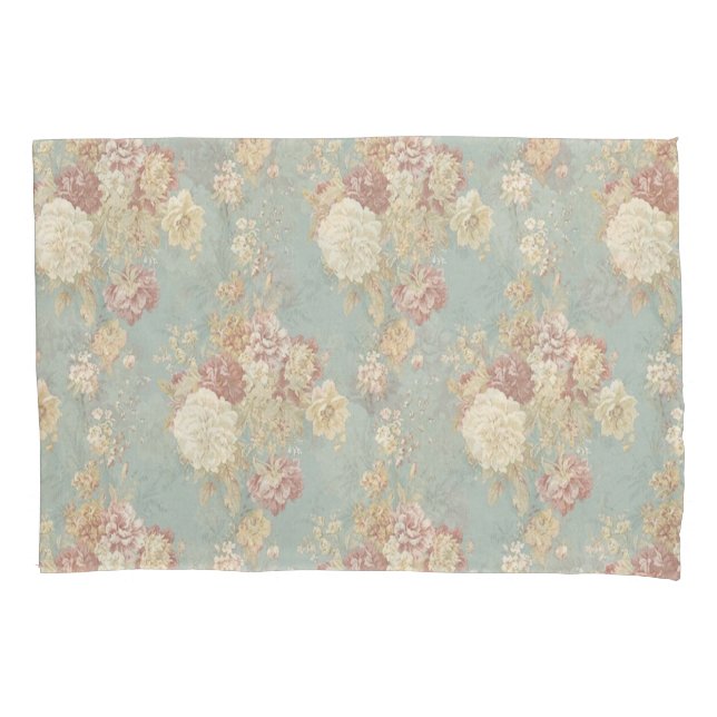 Shabby Chic Blue White and Yellow Floral Pillow Case (Front-Left)