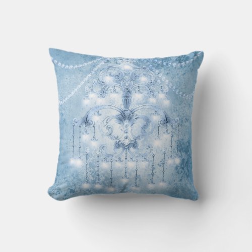 Shabby Chic Blue White Chandeliers Watercolor Throw Pillow