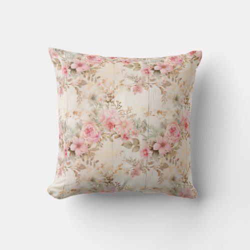 Shabby Chic blush and gold vintage flowers Throw Pillow