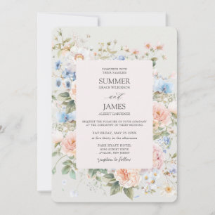 Shabby Chic Blush Blue White Floral Flower Wedding Invitation