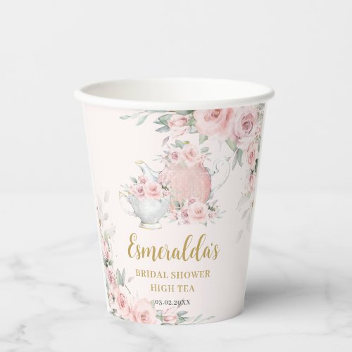 Shabby Chic Blush Floral High Tea Bridal Shower Paper Cups
