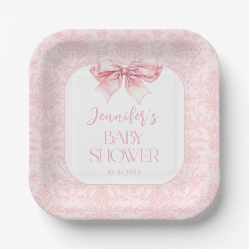 Shabby Chic Blush Pink Bow Baby Girl Shower Paper Plates