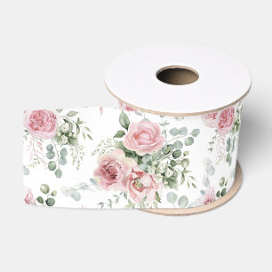 Shabby Chic Blush Pink Roses Eucalyptus Greenery Grosgrain Ribbon