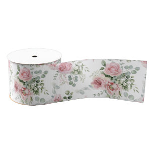 Shabby Chic Blush Pink Roses Eucalyptus Greenery  Grosgrain Ribbon