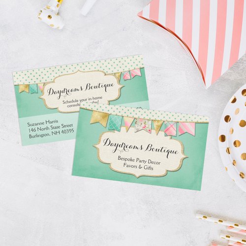 Shabby Chic Boutique Bunting in Pink Mint  Gold Business Card