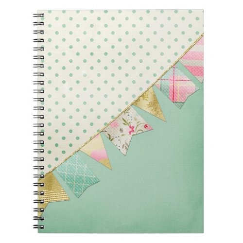 Shabby Chic Boutique Bunting in Pink Mint  Gold Notebook