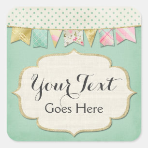 Shabby Chic Boutique Bunting in Pink, Mint & Gold Square Sticker