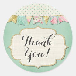 Shabby Chic Boutique Bunting in Pink Thank You Classic Round Sticker