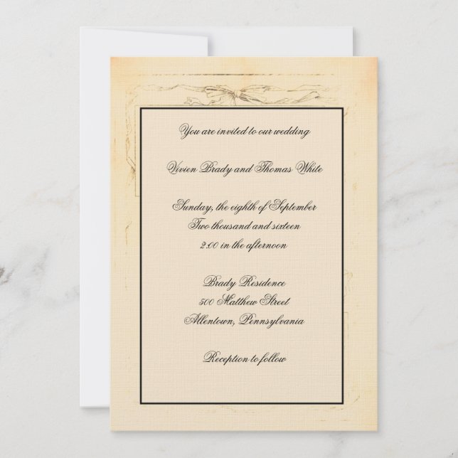 Shabby Chic Bow Wedding Invitation (Front)