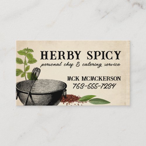 shabby chic bowl whisk herbs spices chef biz cards business card