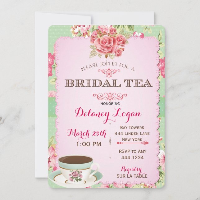 Shabby Chic Bridal Shower Tea Invitation (Front)