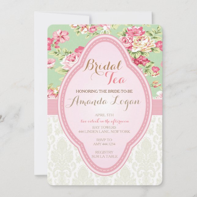Shabby Chic Bridal Shower Tea Party Invitations (Front)