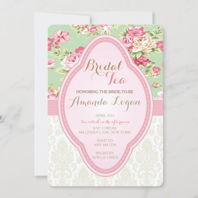 Shabby Chic Bridal Shower Tea Party Invitations (Front)