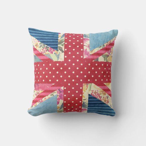 Shabby Chic  British Flag Quilt Throw Pillow