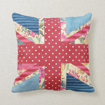 Shabby Chic | British Flag Quilt Throw Pillow by SnappyDressers at Zazzle