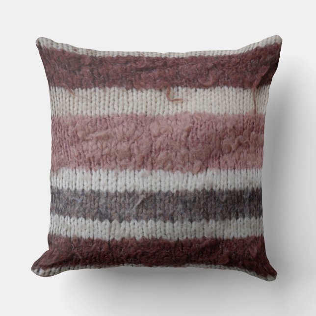 shabby chic brown and biege stripes knitted throw pillow (Front)