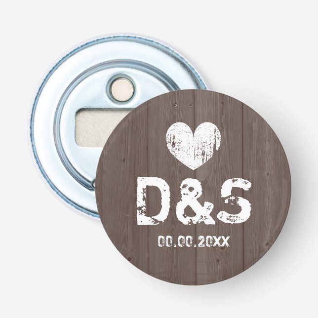 Shabby chic brown wood grain bottle opener magnet (Front)