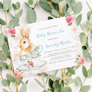 Shabby Chic Bunny Baby Shower Tea Party Invitation by lilanab2 at Zazzle